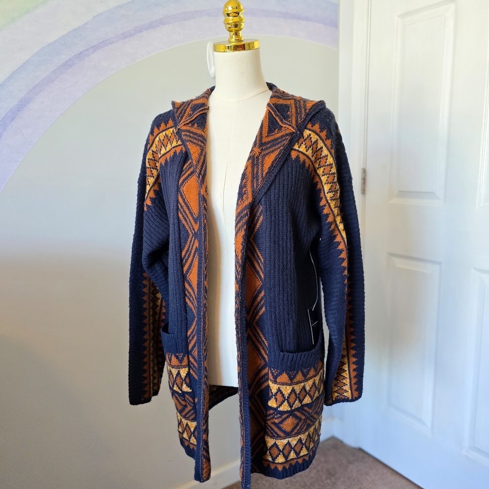 Lucky Brand | Large | Open Front Aztec Boho Hooded Cardigan
